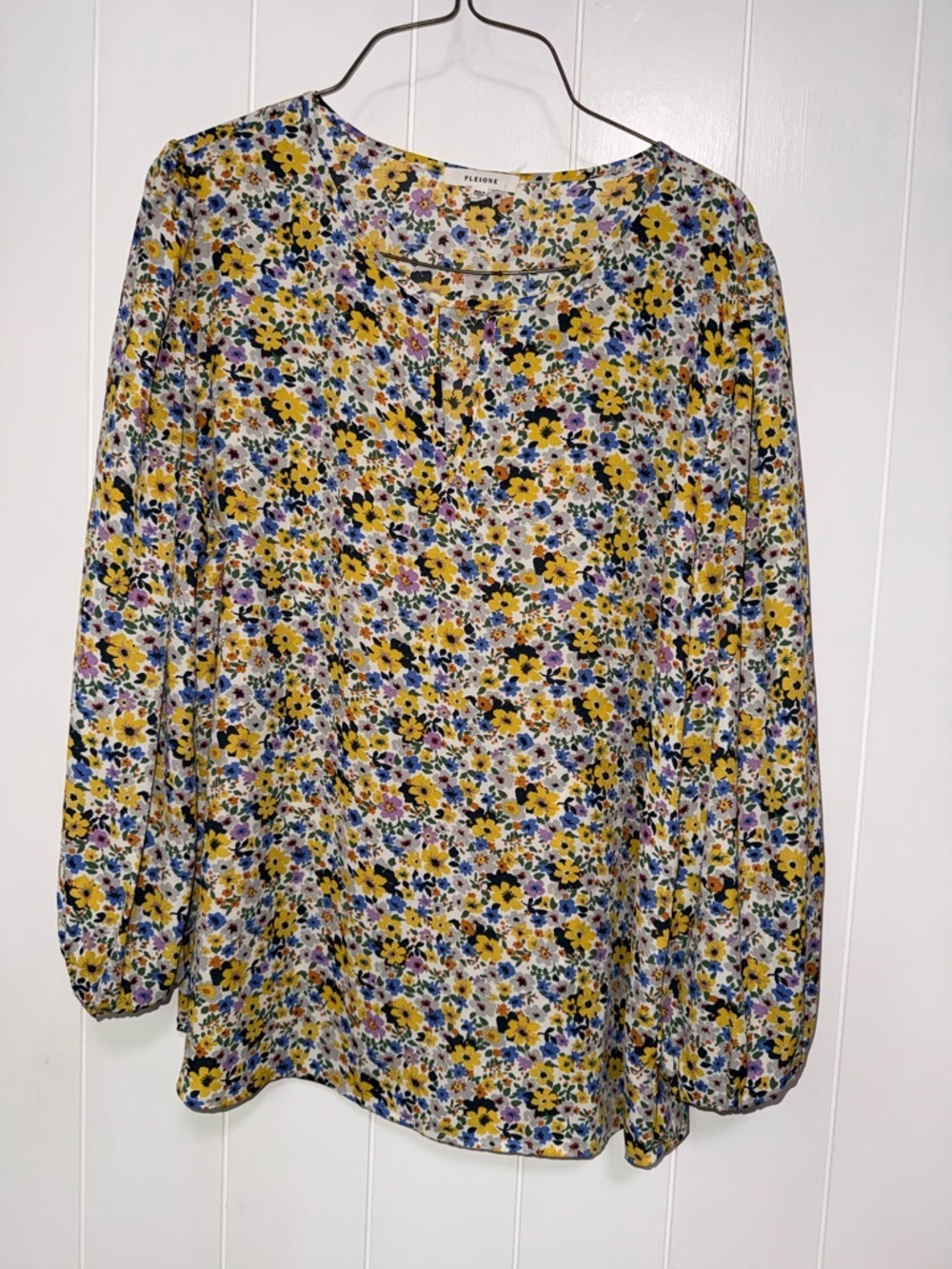 Pleione Yellow Floral Long-Sleeve Blouse